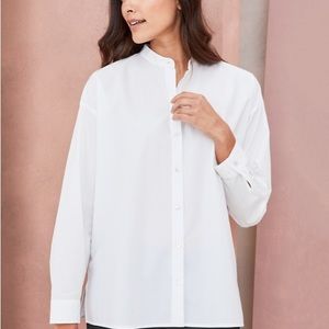 EILEEN FISHER Organic-Cotton Poplin Button-Down Shirt NWOT Large